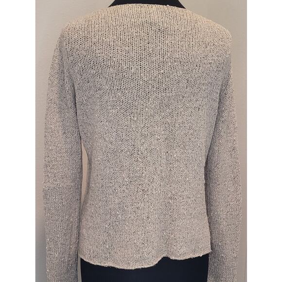 Eileen Fisher Oatmeal Lightweight V-Neck Sweater – PM – 100% Silk Sequin Sparkle - Picture 2 of 7